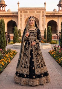 Red Velvet Bridal <b>Lehenga</b> Choli Heavy Hand Embroidery Lace Border Tassels Wedding Dress for Women - Product Image 5