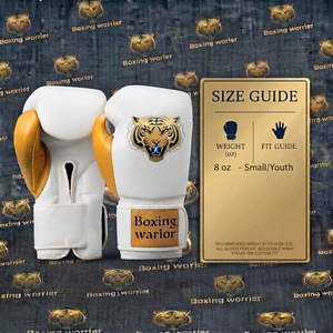 Guantes de Boxeo Profesionales de Piel de 8oz para Entrenamiento y Sparring, con Absorción de Humedad, Dedos Completos, Cierre de Gancho y Bucle, Color Blanco y Dorado, Yamu YM-BG-32 - Product Image 3