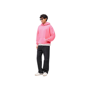 Men's Pink Oversized Hoodie Pullover Fleece Kangaroo Pocket Drop Shoulder Streetwear Wholesale - Product Image 4