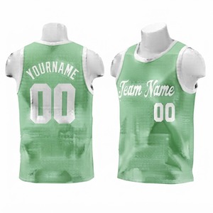 Maillot de basket vert personnalisé sans manches en mesh sublimé respirant, tenue d'équipe unisexe adulte coupe classique - Product Image 1