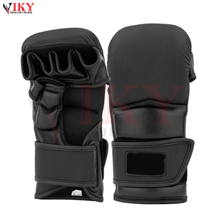 Servicio OEM ODM, Guantes de MMA de Cuero Negro con Logotipo Personalizado, Palma Abierta, para Grappling, Sparring, Entrenamiento de Artes Marciales Mixtas - Product Image 4