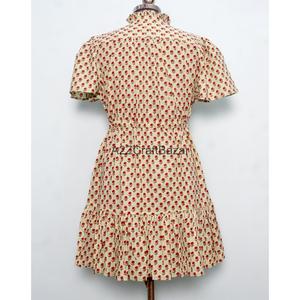 Robe trapèze bohème mini en pur coton doux pour femme, imprimé palmiers fait main, style minimaliste, décontractée, pour soirée, tenue de demoiselle d'honneur formelle - Product Image 6