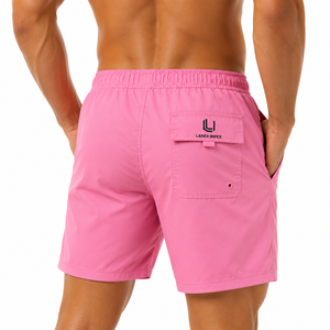 Shorts de bain pour homme personnalisés, rose, à séchage rapide, avec taille élastique et cordon de serrage |   Shorts de plage légers avec poches |   OEM ODM - Product Image 4