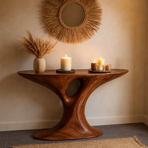 Mesa Consola Escultural de Madera Sólida Natural con Diseño Ondulado, Mueble Moderno y Orgánico para Entrada, Mueble Curvo Orgánico para Recibidor - Product Image 2