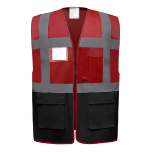 Chaleco de seguridad reflectante rojo impermeable para hombre, cuello en V, cierre de cremallera, bolsillos de malla transpirables, ropa exterior informal para otoño - Product Image 1