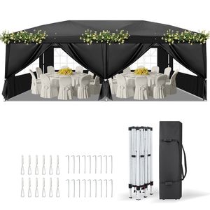Tendone Istantaneo Nero 3x6m (10x20ft) con 6 Pannelli, 2 Porte, 4 Finestre a Rete, Telaio in Acciaio 28/22mm, Travi Trasversali 10x20mm, Verniciato a Polvere, Singolo - Product Image 4