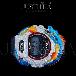 Reloj Dragon Bezel plateado con diamante de talla brillante redonda - Reloj unisex para hombre o mujer, reloj de pulsera de diamantes premium para eventos - Product Image 4