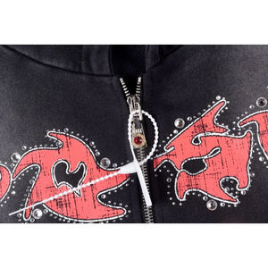 Sudadera con Capucha Negra Desgastada Personalizada para Unisex, 100% Algodón, Invierno, Tejida a Crochet, ODM, Vintage, con Cierre de Cremallera y Botones - Product Image 2