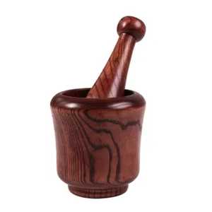 Skies Trader Classic Smooth Walnut Finish Wooden Mortar and Pestle Set Round Wood <b>Herb</b> Spice <b>Grinder</b> Manual Garlic Masher - Product Image 3