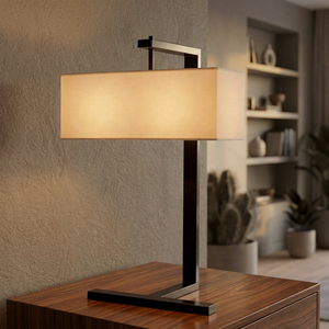 Modern Rectangle Fabric Floor Standing Table Lamp E26/E27 Off-White Warm Glow AC LED Bedside Reading <b>Light</b> for Bedroom Hotel Use - Product Image 2