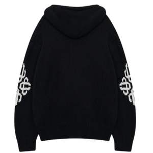 Sudadera con capucha y cremallera de punto grueso con emblema, negra, con logo bordado, tejido suave y cómodo, perfecta para uso casual para hombres. - Product Image 2