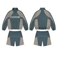Erkekler İçin Özel Tasarım İki Parçalı Rüzgarlık Yazlık Şort ve Ceket Takımı OEM Özel Tasarım Tam Fermuarlı Naylon Polyester Koşu Şort Takımları