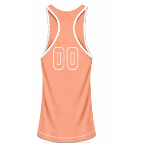 <b>Peach</b> White Swim Set Sleeveless Racerback Tank <b>Top</b> with Matching Shorts Lightweight Quick Dry Training Performance Swimwear - Product Image 4