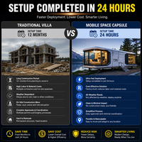 Maison capsule spatiale préfabriquée moderne de luxe, villa mobile futuriste avec verrière panoramique pour éco-resort et glamping