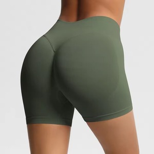 Custom Wholesale Womens Performance Yoga Shorts High Waist <b>Candy</b> Color Quick Dry Nude Fitness Activewear - Product Image 5