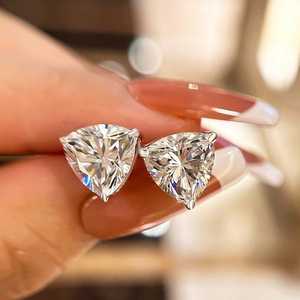 Elongated Trillion Cut 6MM Moissanite Dainty Stud <b>Earrings</b> 925 Silver for Unisex <b>Fine</b> Daily Wear Jewelry For Women's - Product Image 1