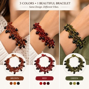 สร้อยข้อมือลูกปัดอาเกตสไตล์โบโฮพร้อมเส้นสีแดงและสีน้ำตาล เครื่องประดับสำหรับทุกเพศ - Product Image 4