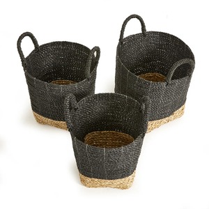 Set of 3 Black and Natural Seagrass <b>Baskets</b> Handmade <b>Storage</b> <b>Basket</b> Wholesale eco-friendly Made in Vietnam - Product Image 1