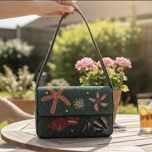 Sac à bandoulière artisanal perlé à la main, motif aigle et palmier vintage, sac à rabat, pochette de soirée, sac de fête, sac de déclaration - Product Image 2