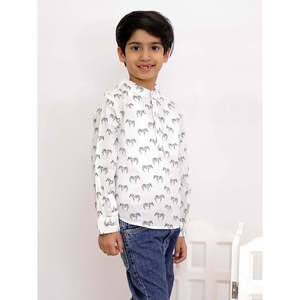 Camisas Kurta de Rayón para Hombre con Mangas Largas, Blancas con Estampado Completo - Product Image 5