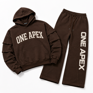 Ensemble survêtement ONE APEX en coton épais marron chocolat, sweat-shirt à capuche surdimensionné et pantalon de survêtement à jambes larges pour homme, streetwear haut de gamme - Product Image 6