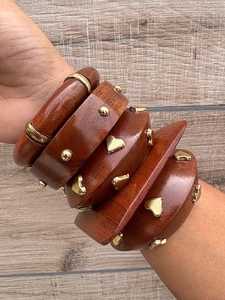 Handmade Artificial Wooden Brass Bangles-Durable Hand Carved Multi-Shaped Chunky Bracelet Collection Smooth Finish <b>Wood</b> Craft - Product Image 5