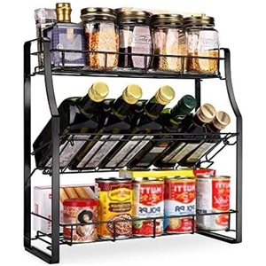 3 Tier Metal Spice Rack Organizer For <b>Kitchen</b> Heavy Duty Iron Seasoning Storage Shelf Holder For <b>Pantry</b> & Bathroom Organization - Product Image 1