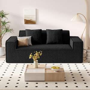 Canapé de salon minimaliste en tissu velours Teddy, mousse haute densité, confortable pour une assise prolongée - Product Image 1