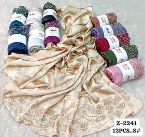 Elegant Crinkle <b>Chiffon</b> Hijab with Intricate Gold Rhinestone Scalloped Border | Premium Soft Textured Occasion Headscarf - Product Image 5