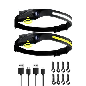 2 Pezzi Lampada Frontale LED Ricaricabile 350 Lumen con Fascio Ampio a 230 Gradi, 6 Modalità di Illuminazione, Impermeabile IPX4, Sensore di Movimento - Product Image 1