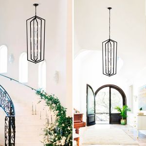 Lampadario da Cucina a 12 Luci Stile Rustico Vintage con Gabbia, Altezza Regolabile, Nero Opaco e Argento, Lampade a Sospensione - Product Image 4