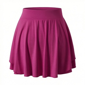 Jupe courte évasée à taille haute pour femmes, couleur unie, plissée, confortable, en spandex, polyester et mousseline, pour toutes les saisons - Product Image 1