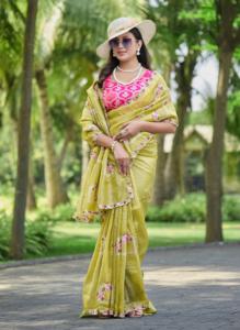 Sari Tradicional Indio de Seda Blanca con Bordado y Tela Arrugada, con Borde de Trabajo de Mano, para Mujer, Ideal para Bodas, Fiestas y Eventos, Última Moda - Product Image 5