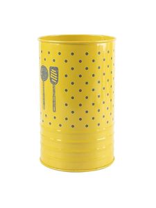 Support de rangement cylindrique en métal jaune à pois pour ustensiles de cuisine, avec design cuillère et spatule, pour gadgets de cuisine - Product Image 2