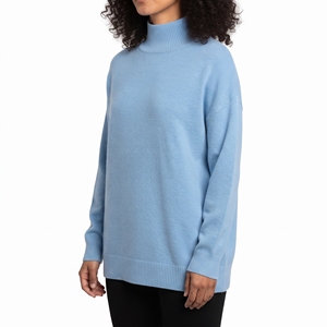<b>Women</b> Light <b>Blue</b> Turtleneck Knit Sweatshirt Full Sleeve Solid Color Pullover - Product Image 2