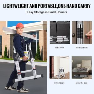 Échelle télescopique en aluminium en forme de A de 16,5 pieds, légère, à rétraction multi-boutons, pliable, capacité de 375 lb - Product Image 5