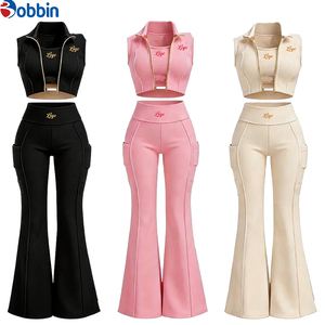 Customized Logo Women's Winter Active Wear Tracksuit Set Full Zip Jacket & Flared Pants 3-Piece Fleece Lining Eco-Friendly - Product Image 1