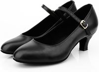 Sepatu Dansa Ballroom Wanita Hitam dengan Tali Pergelangan Kaki dan Hak Datar untuk Latin/Salsa/Tango (Bahan PU)
