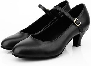Chaussures de danse de salon pour femmes noires avec bride à la cheville, talon plat, pour la danse latine/salsa/tango (matériau PU) - Product Image 2