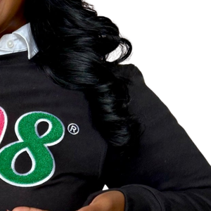 Sudadera Premium de Cuello Redondo para Mujer, Informal, de Invierno, en Felpa Verde, con Bordado de Letras Griegas - Product Image 4