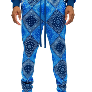 Survêtement pour homme bleu à imprimé géométrique, col montant, tenue décontractée respirante en polyester, idéal pour le printemps, avec poches latérales - Product Image 5