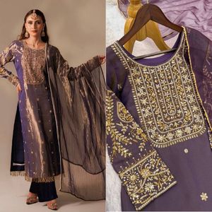 Heavy Roman Shimar Top <b>Pant</b> Dupatta Set with Beads Embroidery <b>Sequins</b> Work and Lace Border Designer Ethnic Wear - Product Image 2