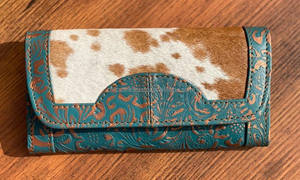 Nouveau Design Offre Spéciale Western véritable peau de vache portefeuille en cuir de fourrure élégant à la main Turquoise sculpture en cuir étui de téléphone pochette de luxe - Product Image 2