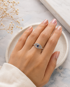 Natural Lapis Lazuli Eye <b>Ring</b> – 925 Sterling Silver Pave <b>CZ</b> Marquise Eye Statement Jewelry - Product Image 5