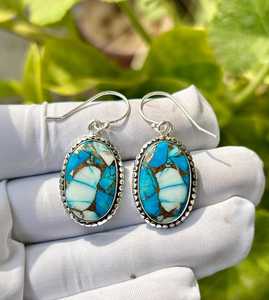 Boucles d'oreilles clous plaquées or turquoise en argent sterling 925, faites à la main, pierres précieuses naturelles, bijoux de luxe minimalistes pour fête, cadeau - Product Image 6