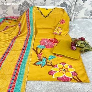 Fournisseur de l'ensemble Kurti-Pant & Dupatta en soie Morgan à imprimé numérique de qualité supérieure pour usage occasionnel, de Surat, vêtements ethniques. - Product Image 1