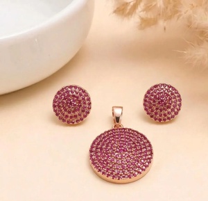 <b>Ruby</b> Emerald Black Onyx Gem Pendant 22K Yellow Gold Plated <b>Necklace</b> & Earrings Set Trendy IGI Certified Gift Jewelry - Product Image 1