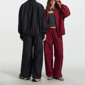 Ensemble de survêtement unisexe grande taille réfléchissant à capuche, fermeture éclair intégrale, sportif, léger en polyester/coton, pour l'hiver et les loisirs - Product Image 3