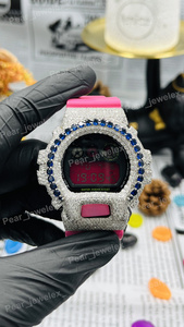 Montre personnalisée VVS Moissanite Iced Out pour homme, argent sterling 925, lunette saphir bleu, bracelet rose, bijoux de luxe numériques - Product Image 3