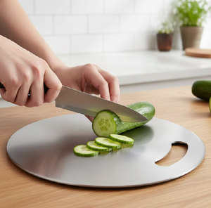 Planche à découper et à hacher en acier inoxydable, antibactérienne, moderne, faite à la main, lavable au lave-vaisselle, pour la protection de la table - Product Image 4